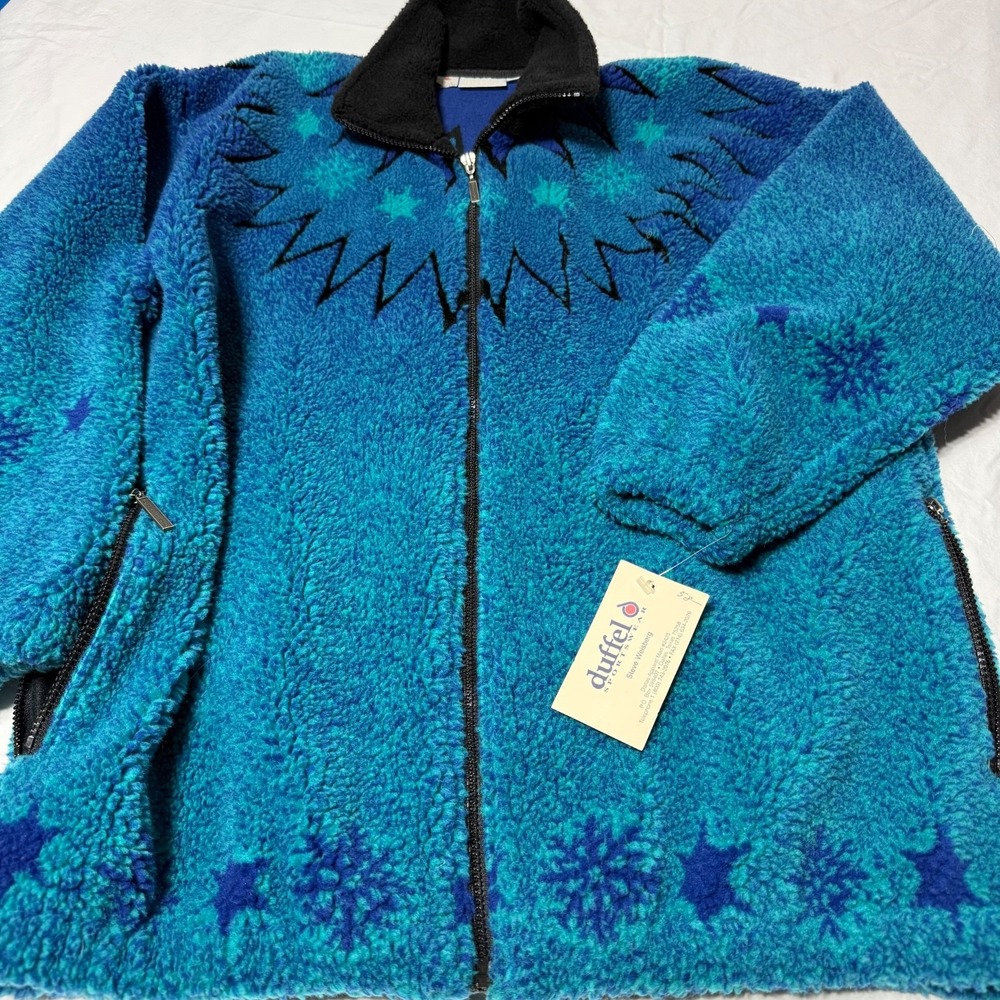 NWT Vintage Duffel Sportswear Fleece Jacket Starburst Snowflake Woman's Size Med